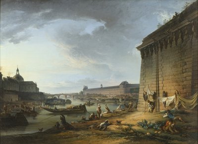 Blick auf Paris vom Ufer unterhalb der Pont Neuf, 1766-68 von Elias Martin