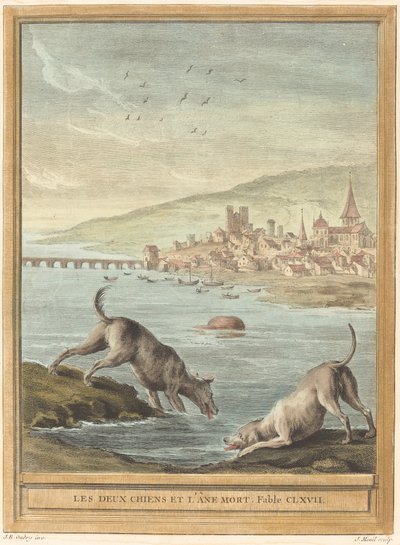 Die zwei Hunde und der tote Esel von Elie du Mesnil after Jean Baptiste Oudry