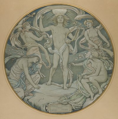 Cartoon für den Mittelkreis der Huntington-Decke: Apollo und Begleiter von Elihu Vedder