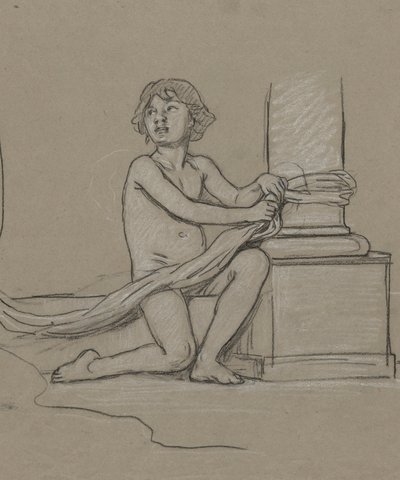Studie für einen jungen Jungen, der neben einer Säule hockt von Elihu Vedder