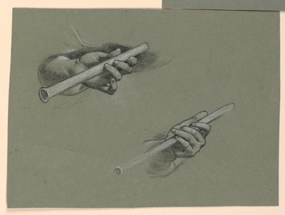 Studien von zwei Händen, die Flöten halten (?) von Elihu Vedder