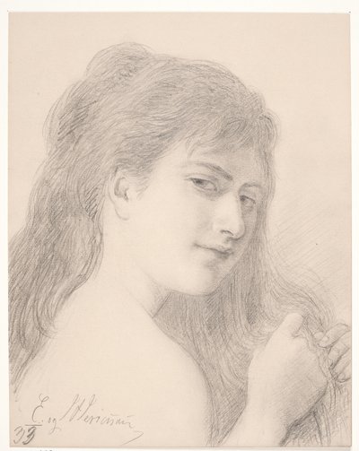Brustbild einer Frau, die ihr Haar flechtet von Elisabeth Jerichau Baumann