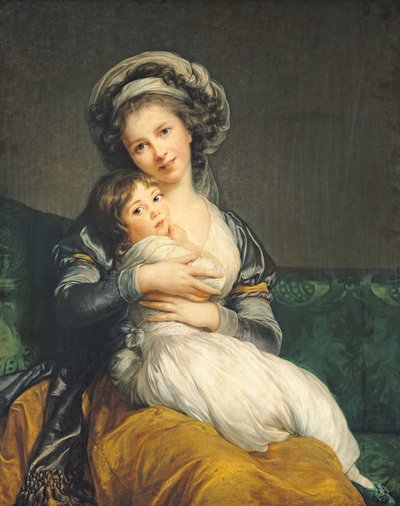 Selbstporträt mit Turban und ihrem Kind von Elisabeth Louise Vigee Lebrun