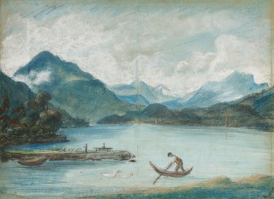 Blick auf den Genfersee mit einem Mann, der ein kleines Boot rudert, und zwei Schwänen von Elisabeth Louise Vigee Lebrun