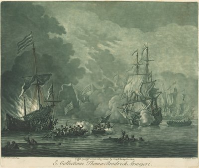 Kampf gegen sieben Algerier von Elisha Kirkall after Willem van de Velde the Elder