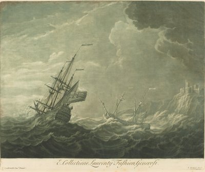 Schifffahrtsszene aus der Sammlung von Lawrence Fashion von Elisha Kirkall after Willem van de Velde the Younger