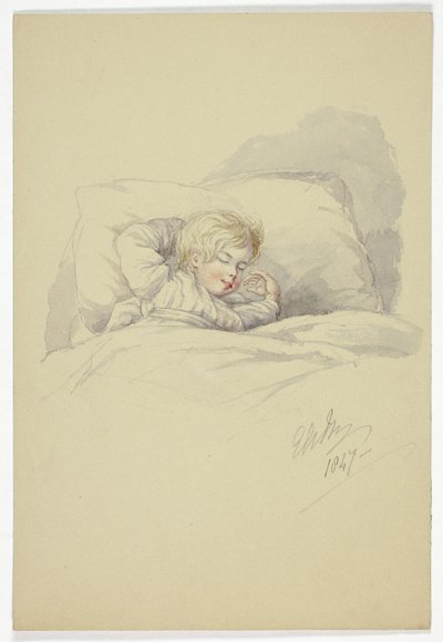 Schlafendes Kind (recto), und Fischer auf dem Dock (verso) von Elizabeth Murray