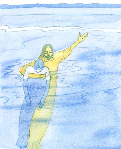 Während wir mit ernsten Problemen kämpfen und entschlossen sind, Christus treu zu bleiben, ist er sehr nah, hält jeden geliebten Freund in seinen Armen, wie ein Rettungsschwimmer einen erschöpften Schwimmer hochhält von Elizabeth Wang