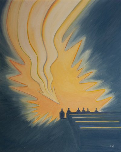 Bei der Heiligen Kommunion steigt eine große Flamme, wie ein Pfeil, auf uns herab, wenn Christus uns in der Kraft des Geistes begegnet, 2001 von Elizabeth Wang