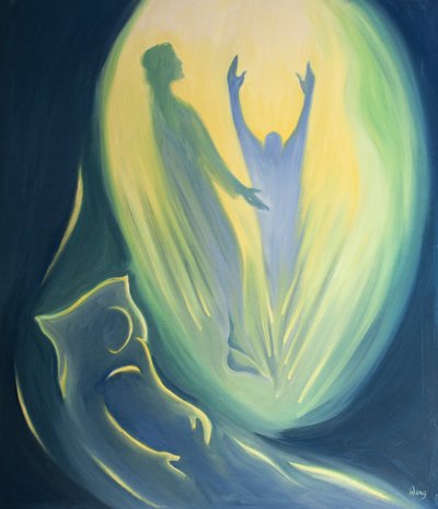 Im Moment des Todes wird die Seele, die in Christus stirbt, mit ihm emporgehoben und zum Vater getragen von Elizabeth Wang