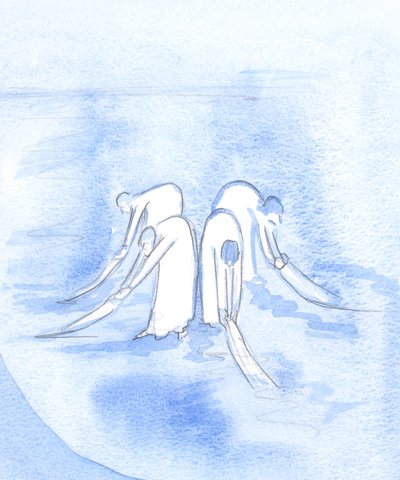 Christus arbeitet mit seinen Heiligen, wie Bauarbeiter eine Baustelle vorbereiten, bereiten unsere Seelen auf ein Leben wahrer Heiligkeit vor, 2002 von Elizabeth Wang