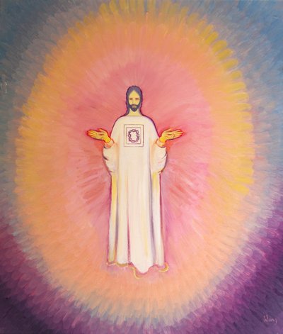 Christus, der Hohepriester, erscheint in Majestät, sein Gewand trägt das Bild der Dornenkrone. von Elizabeth Wang