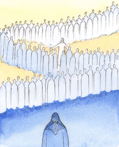 Christus wandelte unter Seinen Heiligen im Himmel, schenkte jedem von ihnen persönliche Aufmerksamkeit mit liebevollen Blicken und Gesten, 2003 von Elizabeth Wang