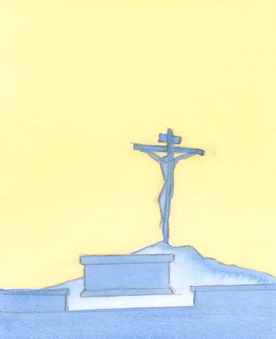 Christi kostbares Blut floss einst aus Seinem Körper am Kreuz; und dieses Opfer wird heute in der Messe auf sakramentale Weise wieder dargebracht, während wir für unsere Sünden um Vergebung beten, 2004 von Elizabeth Wang