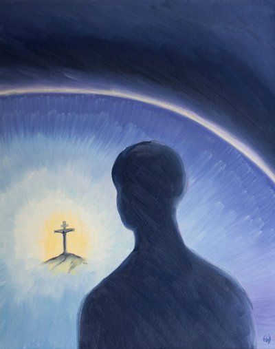 Gott der Vater schaut in Liebe und Bewunderung herab, während Christus bereitwillig litt, um seinen Plan zur Rettung der Sünder zu erfüllen von Elizabeth Wang