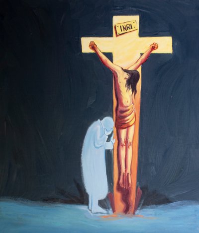 Durch Demut können wir lernen, uns mit unseren Wunden neben Jesus, dem Gekreuzigten, zu verbergen, 2000 von Elizabeth Wang