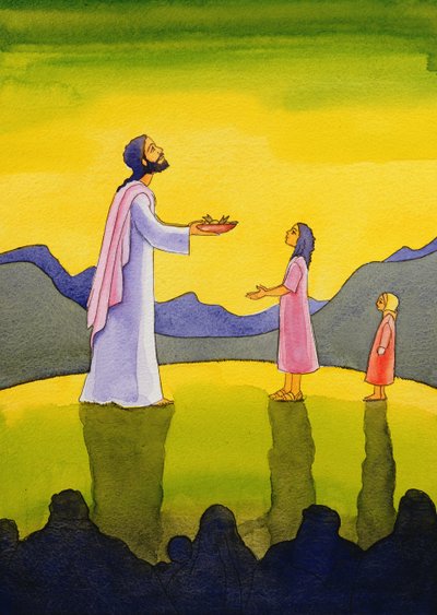 Jesus Christus vollbringt das Wunder der Brote und Fische, 2004 von Elizabeth Wang