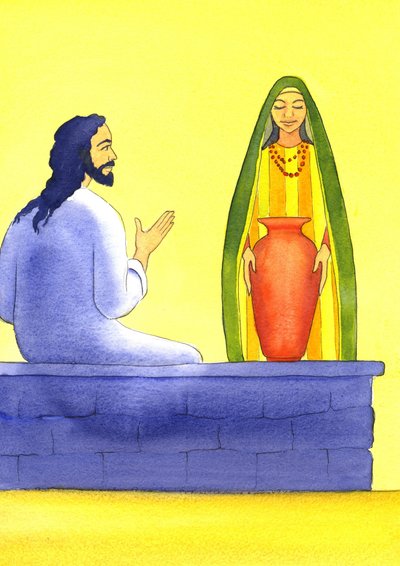 Jesus trifft die samaritanische Frau am Brunnen, 2001 von Elizabeth Wang