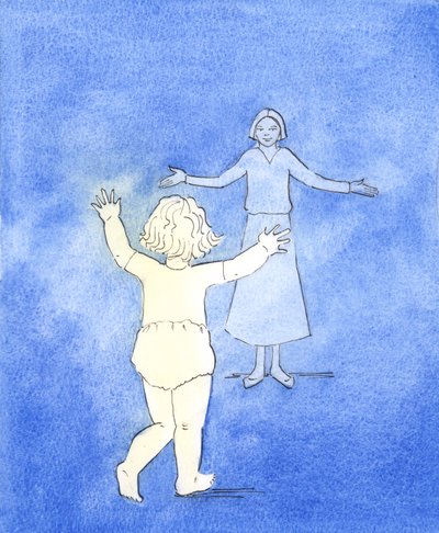 Unser Entschluss, uns trotz Schwierigkeiten auf Christus zuzubewegen, ist wie der Entschluss eines Kindes, das sich trotz seiner Gehschwierigkeiten zu seiner Mutter kämpft. Beharrlichkeit ist Teil de von Elizabeth Wang