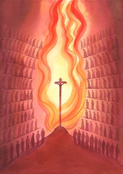 Durch die Messe ist jede Generation von Gottes Volk dem einen Opfer Christi gegenwärtig, wie es auf dem Altar dargestellt wird von Elizabeth Wang