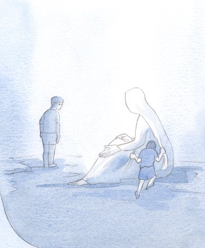 Um unsere Beziehung zu Maria zu veranschaulichen, sah ich ein kleines Kind lautstark zerren und dennoch Trost empfangen; das andere Kind, stolz und misstrauisch, hielt Abstand und erhielt daher nicht ihre Hilfe von Elizabeth Wang