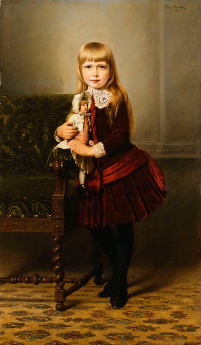 Porträt eines jungen Mädchens mit einer Puppe, 1887 von Emil Brack