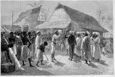 Treffen zwischen Sir Henry Morton Stanley und David Livingstone, in „Le Tour du Monde“ von Emile Antoine Bayard