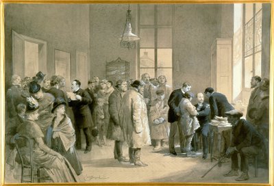 Patienten, die von tollwütigen Hunden gebissen wurden, werden im Labor der Ecole Normale, Paris, gegen Hydrophobie geimpft von Emile Antoine Bayard