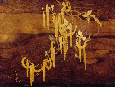 Mit Pflanzenmotiv eingelegt, Detail von Jugendstil-Nesttischen, ca. 1900, von Emile Galle (1846-1904), Detail, Frankreich, 20. Jahrhundert von Emile Galle