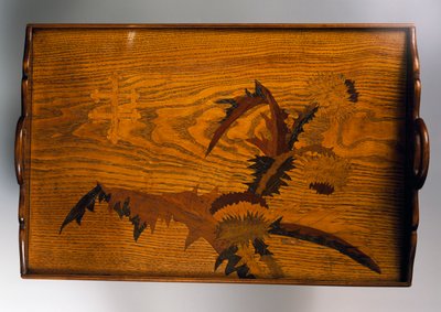 Holztablett mit Distelverzierung, hergestellt von Emile Gallé, Frankreich, 20. Jahrhundert von Emile Galle