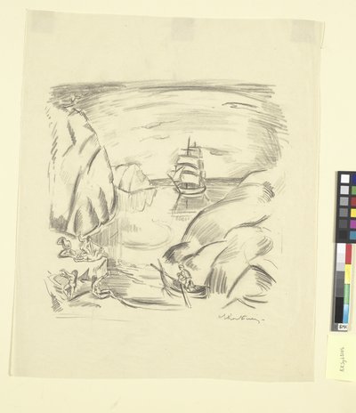 Eine Bucht mit Segelschiff und badenden Frauen von Emile Othon Friesz