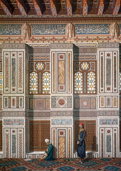 Innenansicht der Moschee von Khosne Ahmed el-Bordeyny. Chromolithographie nach Emile Prisse d