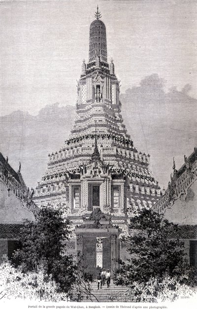 Portal der Großen Wat-Chan-Pagode, Bangkok. Zeichnung von Thérond von Emile Theodore Therond