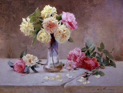 Stillleben mit rosa und gelben Rosen, Gemälde von Emile Vernon von Emile Vernon