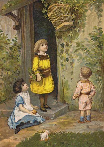 Kinder bewundern einen hängenden Korb von Emily Jane Harding Andrews