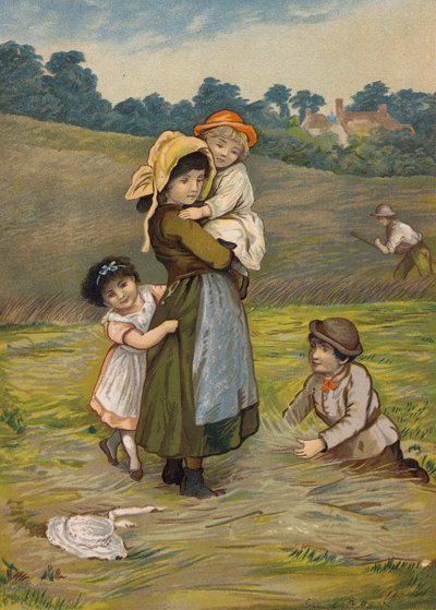 Kinder mit ihrer Mutter bei der Ernte von Emily Jane Harding Andrews