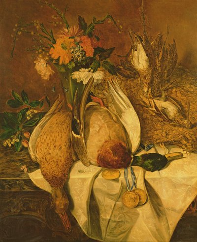Stillleben mit Stockente, Schnepfen und Goldmedaillen, ca. 1850 von Emily Stannard