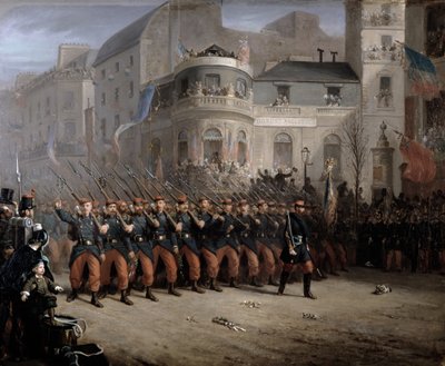 Die Rückkehr der Truppen nach Paris aus der Krim, Boulevard des Italiens, vor dem Hannover Pavillon, Dezember 1855 von Emmanuel Masse