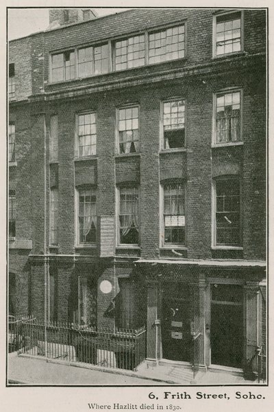 6 Frith Street, Soho, wo Hazlitt 1830 starb von English Photographer