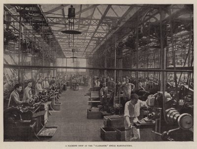 Eine Maschinenwerkstatt in der Gladiator-Fahrradfabrik von English Photographer