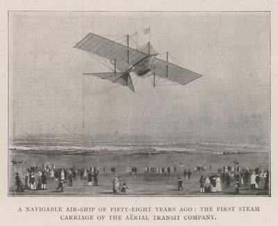 Ein lenkbares Luftschiff von vor achtundfünfzig Jahren, die erste Dampfkarosse der Aerial Transit Company von English Photographer