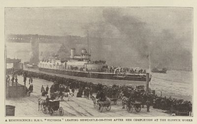 Eine Erinnerung, HMS Victoria verlässt Newcastle-on-Tyne nach ihrer Fertigstellung in den Elswick-Werken von English Photographer