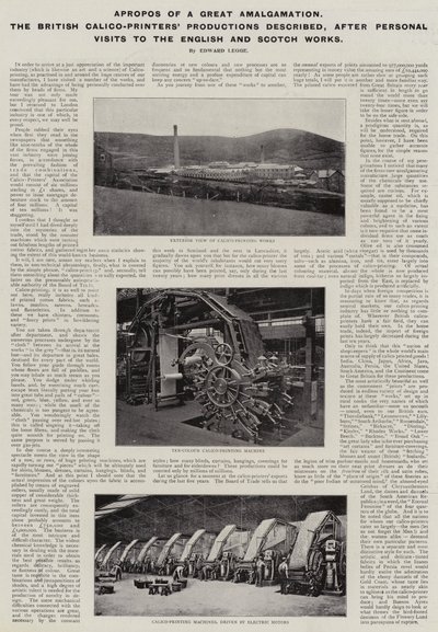 Apropos einer großen Fusion, die britischen Kalikodrucker-Produktionen beschrieben, nach persönlichen Besuchen in den englischen und schottischen Werken von English Photographer