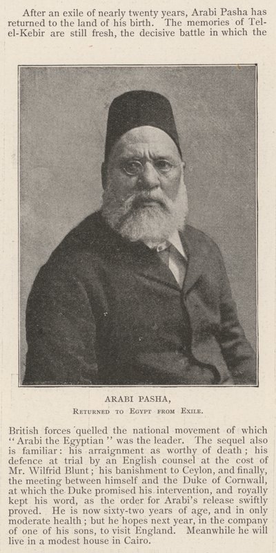 Arabi Pascha, aus dem Exil nach Ägypten zurückgekehrt von English Photographer