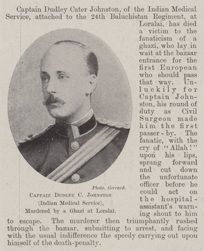 Kapitän Dudley C Johnston (Indischer Sanitätsdienst), ermordet von einem Ghazi in Loralai von English Photographer