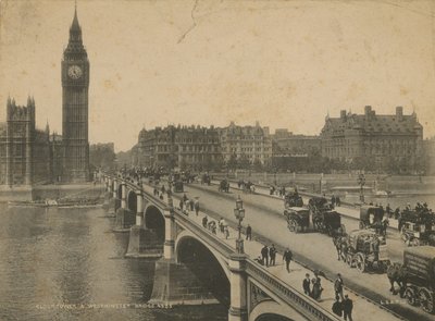 Uhrturm des Parlamentsgebäudes und Westminster Bridge von English Photographer