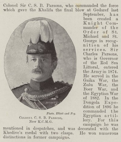 Colonel C. S. B. Parsons, neuer KCMG von English Photographer