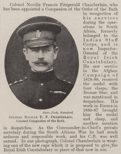 Oberst Neville F F Chamberlain, zum Companion of the Bath ernannt von English Photographer