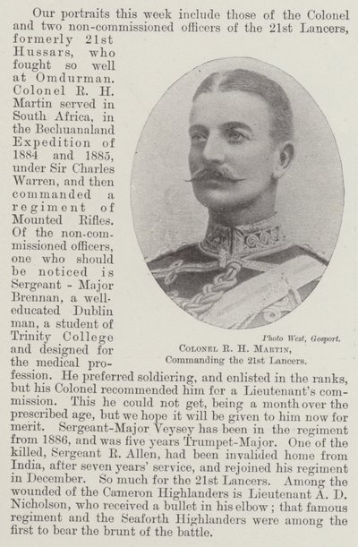 Oberst R. H. Martin, Kommandant der 21. Lancers von English Photographer