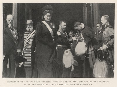 Abreise des Zaren und der Zarin von der Peter-Paul-Kirche, Newski-Prospekt, nach dem Gedenkgottesdienst für die Kaiserin Friedrich von English Photographer